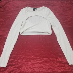 Windsor White Long Sleeve Crop Top